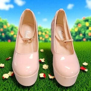 SHELN Women's Pink Mary Jane Block High Heel Pumps Size 10